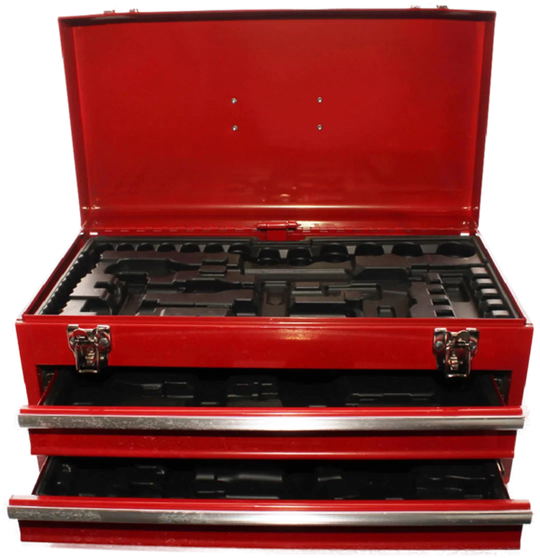 Rote Metall-Werkzeugkiste mit 2 Schubladen und Einsatz – robustes Werkzeug-Depot – Bild 4