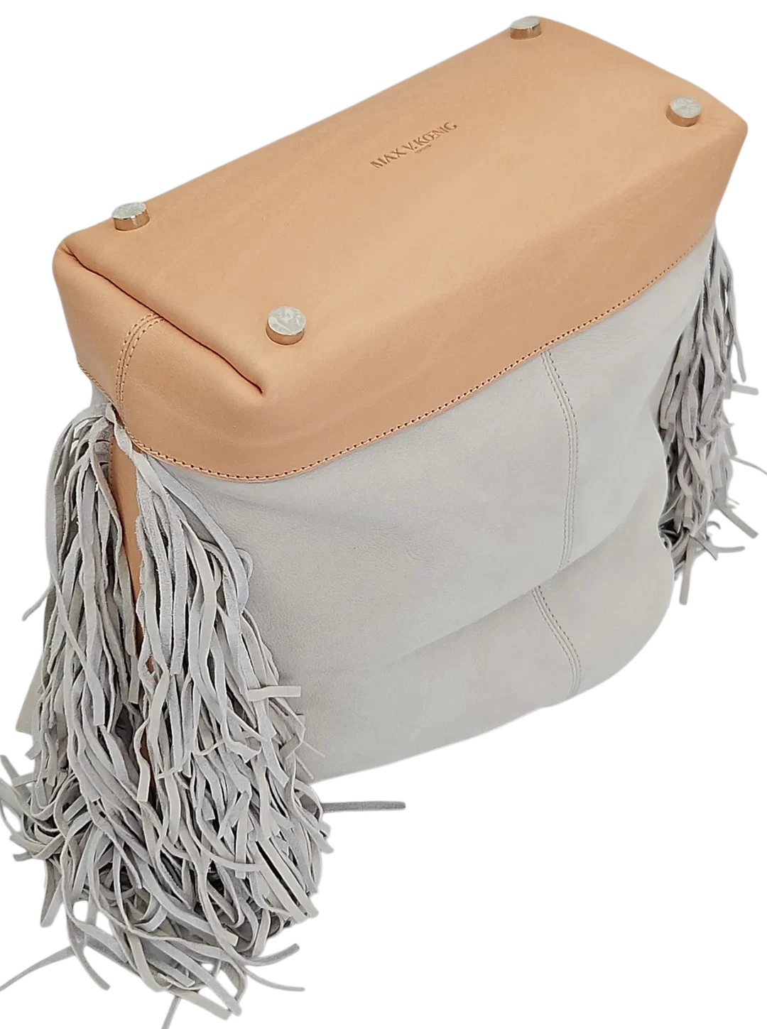 Max V. Koenig Damen Lederhandtasche mit Fransen, grau/creme - Höhe ca. 37 cm  – Bild 3