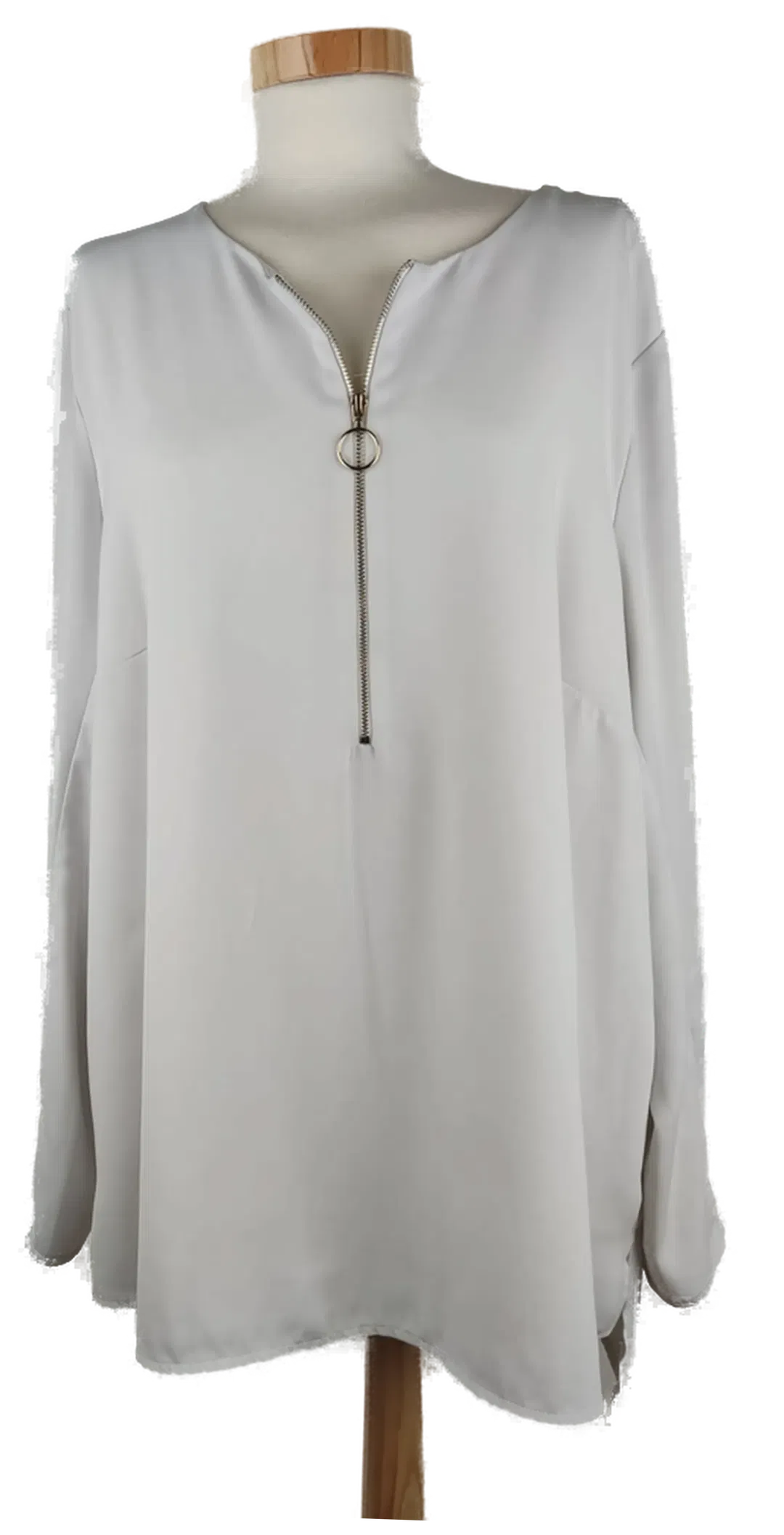 Bluse 'Canda Premium', langarm mit Rundausschnitt und Zipp, weiß Größe 50 - Bild 1