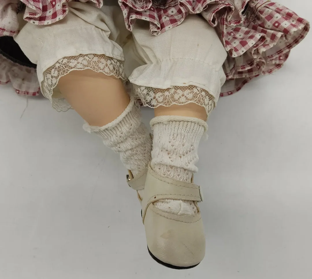 Vintage Porzellanpuppe mit Stoffkörper ca 52cm – Bild 3