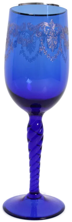 4 Weingläser aus kobaltblauem Glas mit Goldrand und Ornamentgravur - Bild 2
