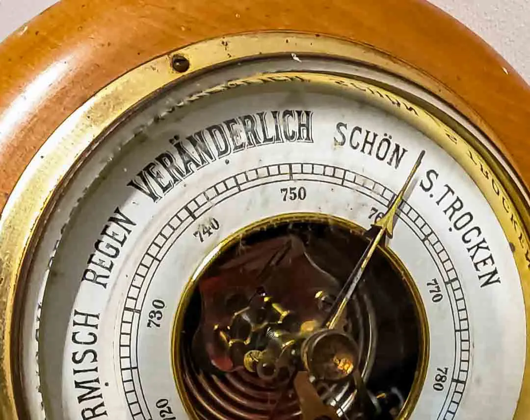 Vintage Antikes Barometer Holz Messing Ø 15 cm Wetterstation – Bild 2