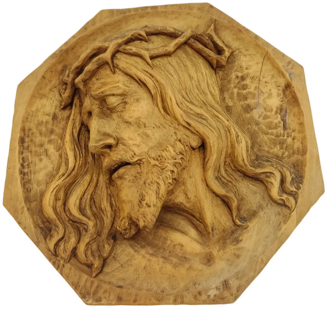 Handgeschnitzter Jesuskopf, achteckig, Wandaufhängung - Bild 1