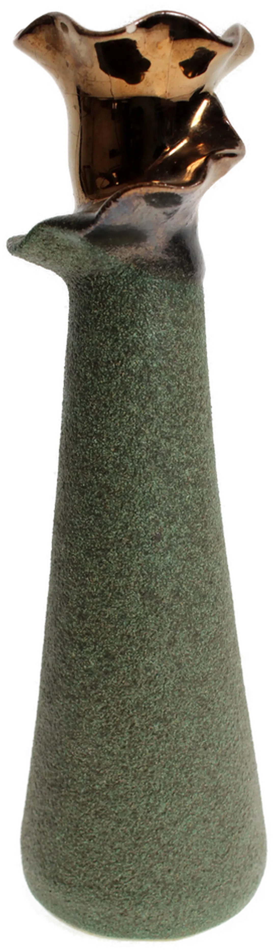Handgemachte Keramikvase mit bronzefarbenem Blütenrand – 21,5 cm – Bild 3