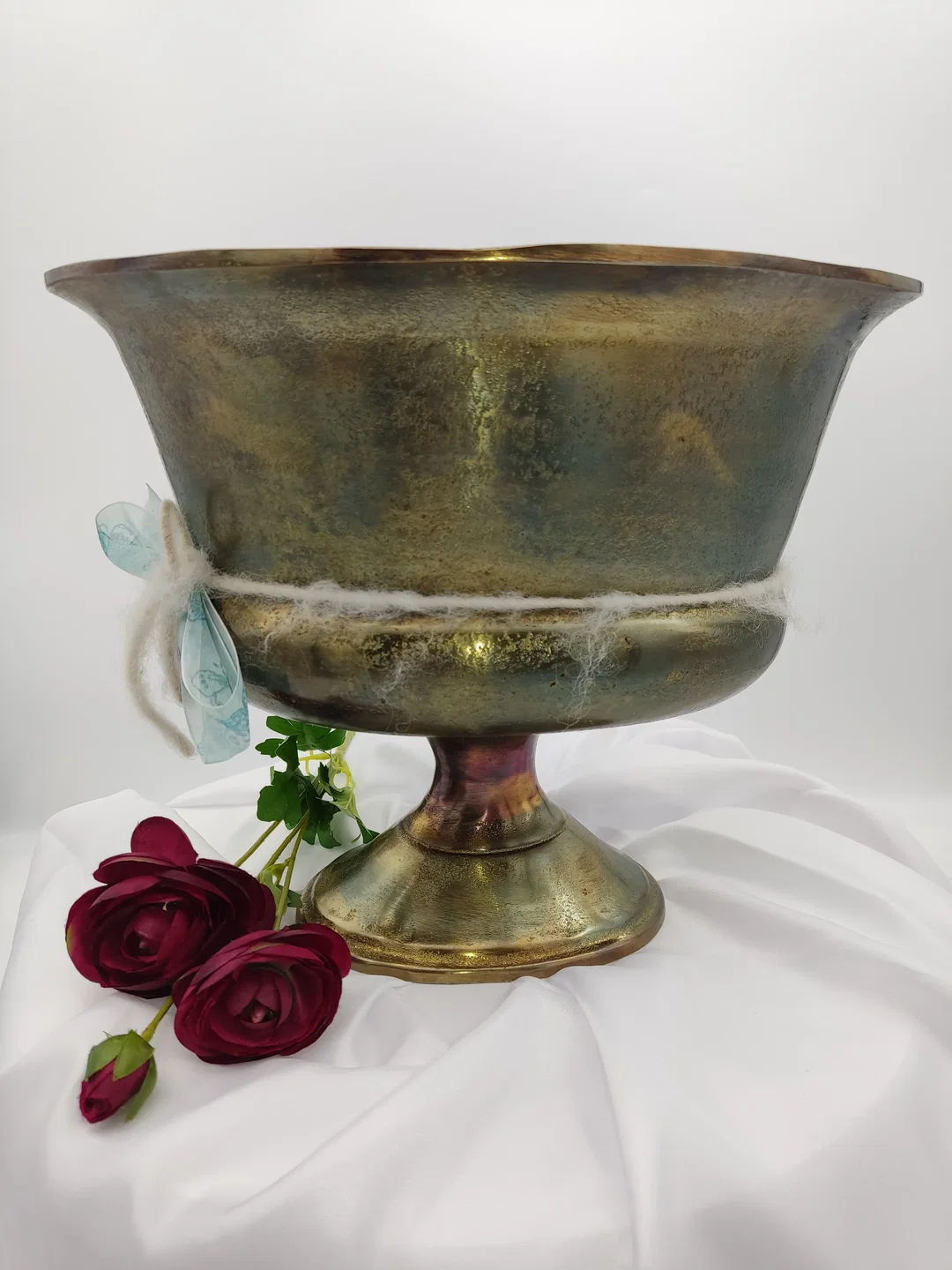 Antik-Goldene Aluminium-Pokalvase | Handgemachter Vintage-Look – Bild 5