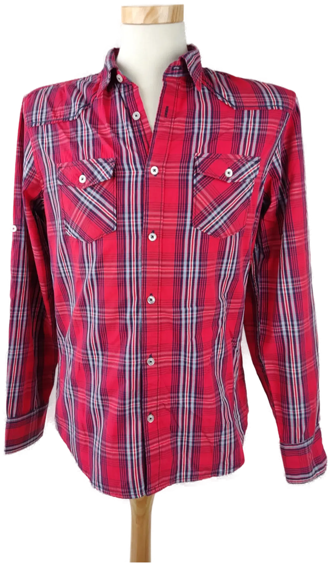 SMOG Herrenhemd Rot, weiß längsgestreift - M (Slim fit) - Bild 4