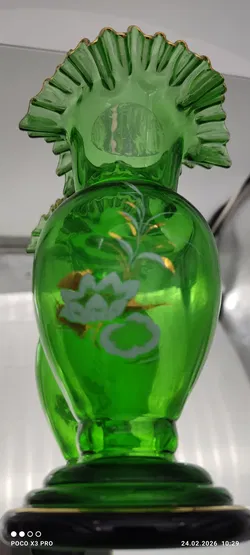 Bohemia Kristall Vase mit handbemalten Blumen - Bild 2