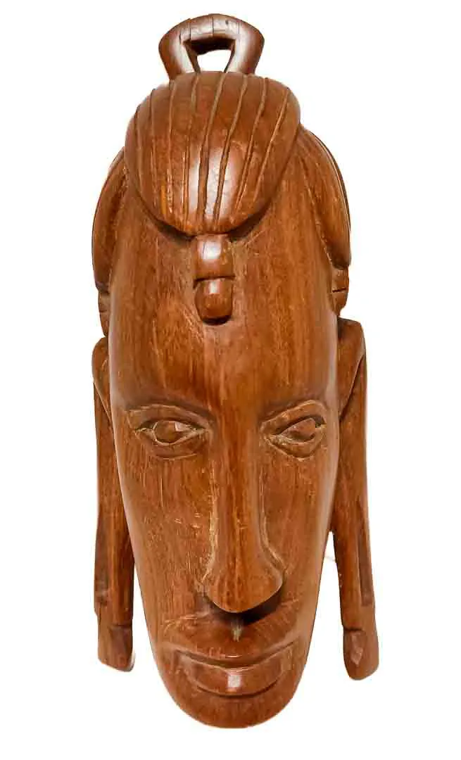 Edle Hartholz-Wandmaske ca. 19 cm – massive Handarbeit mit feiner Schnitzerei - Bild 4