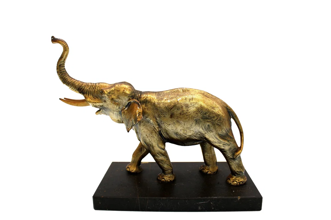 Massive Messing Elefant Figur auf Marmorsockel – ca. 25 x 23 x 12 cm – schwere Skulptur – Bild 4