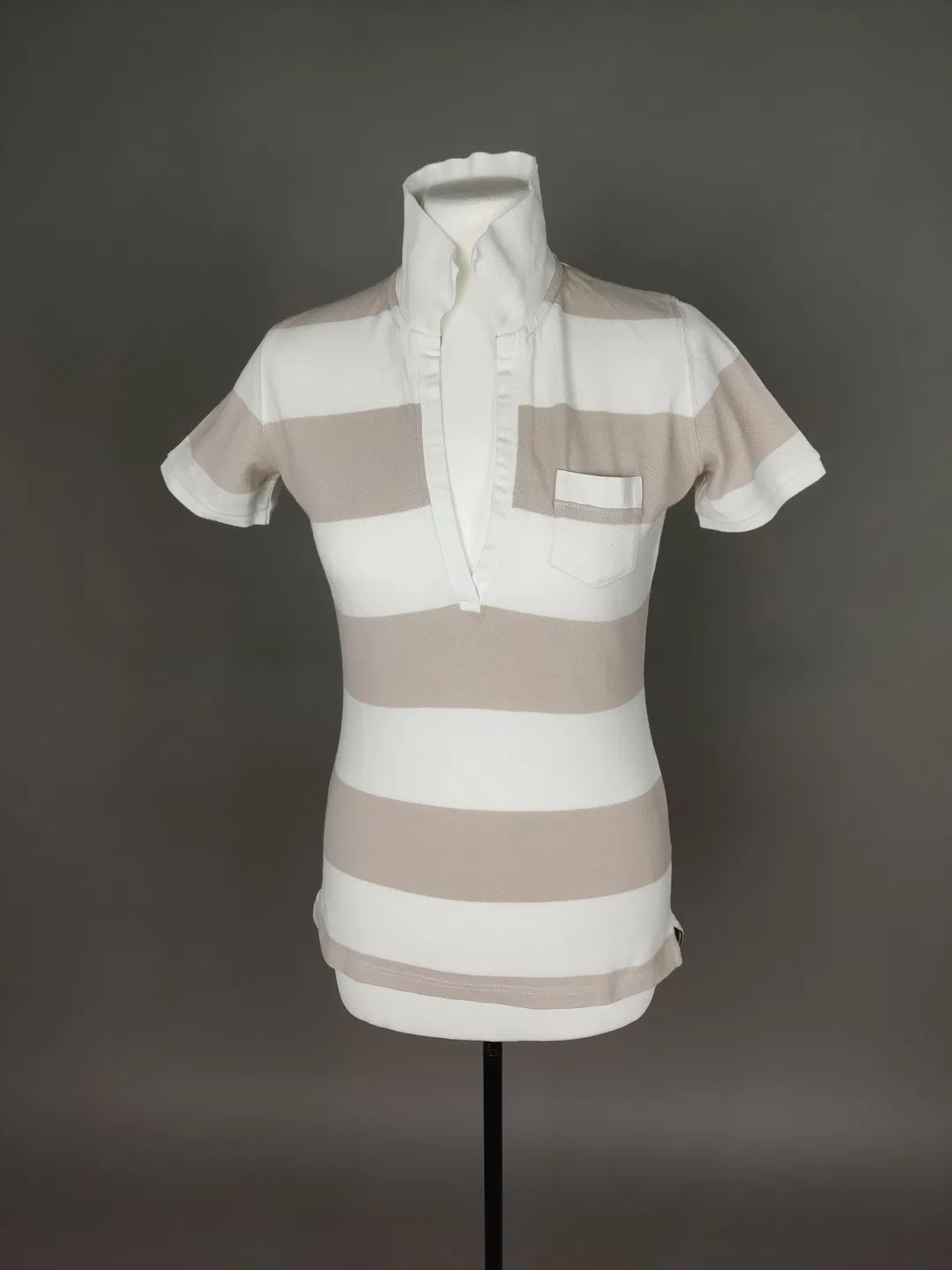Damen Poloshirt weiß-beige gestreift - S / 36 - Bild 4