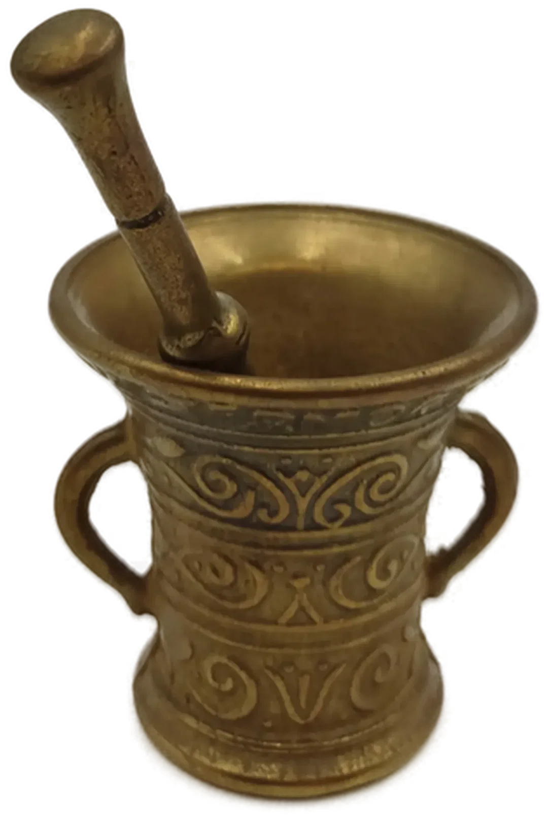 Vintage Messing-Mörser mit Stößel – Dekorativer Apotheker-Mörser aus Metall mit Ornamenten – Bild 4