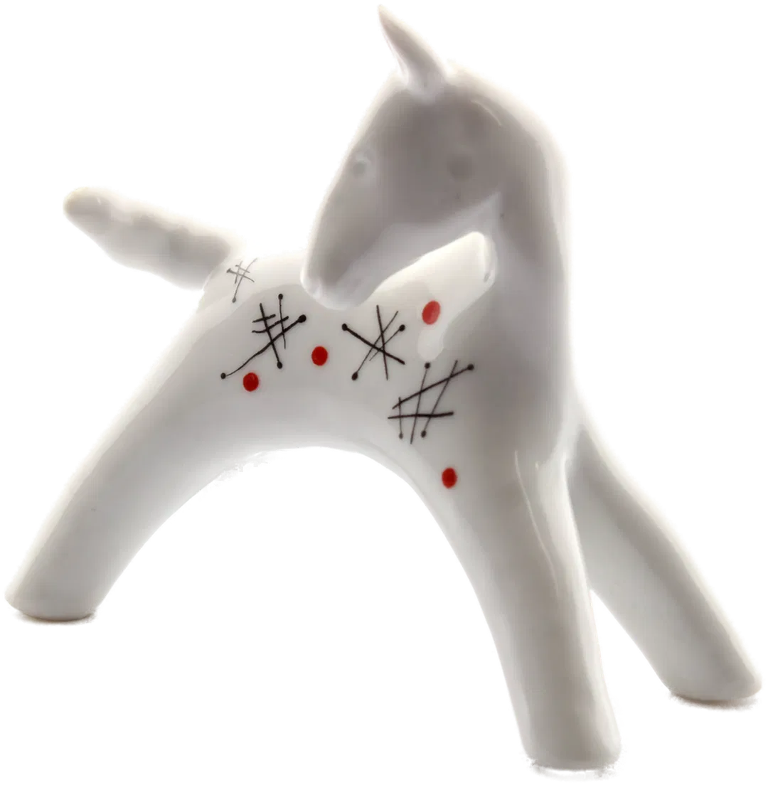 Sophiental Pferd Figur – Keramik – Mid-Century Design – weiß mit Dekor – ca. 10 cm - Bild 4