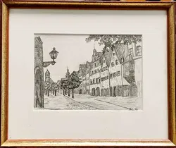 Original Radierung Stadtansicht Galerie G. Egeier im Rahmen 22x19 cm - Bild 1