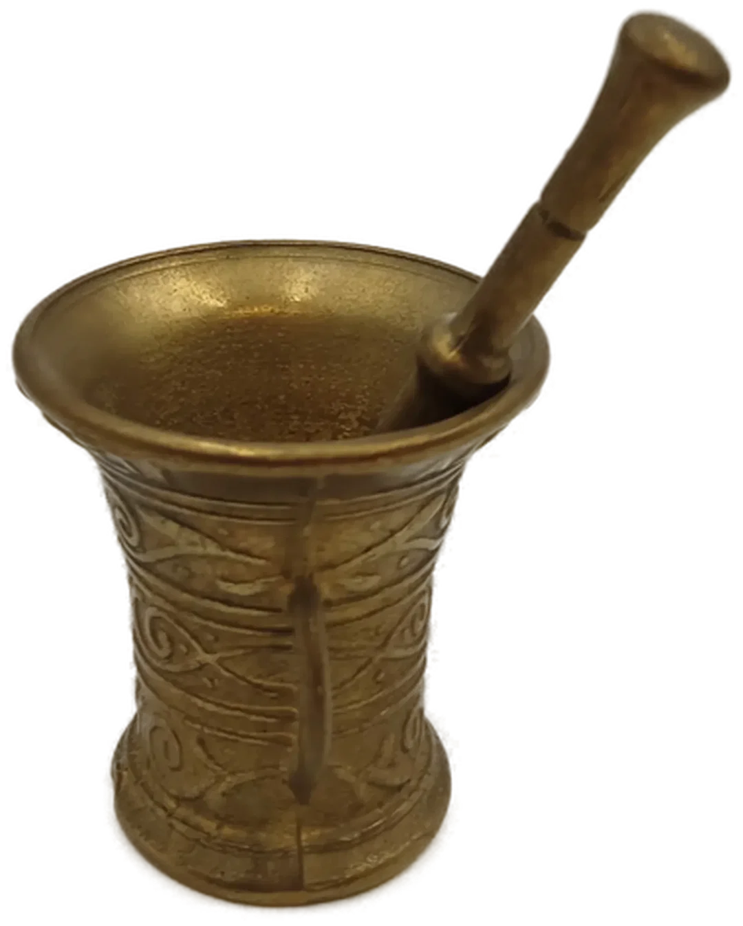 Vintage Messing-Mörser mit Stößel – Dekorativer Apotheker-Mörser aus Metall mit Ornamenten – Bild 3