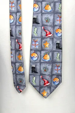 Edle Vintage Tie Rack Seidenkrawatte mit Weihnachts-Motiven Windsor Collection, Grau - Made in Italy - Bild 2