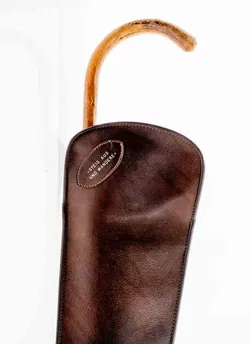 Vintage Wanderstock mit Ledertasche, ca. 94 cm – klassisch - Bild 3