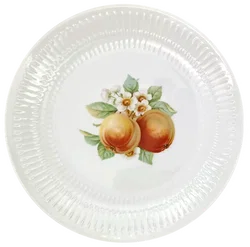 Vintage Hutschenreuther Selb - strukturierte Porzellan-Kuchenplatte mit 6 Gebäcktellern (Serie Apart / Obst-Serie) – Vorschau 2