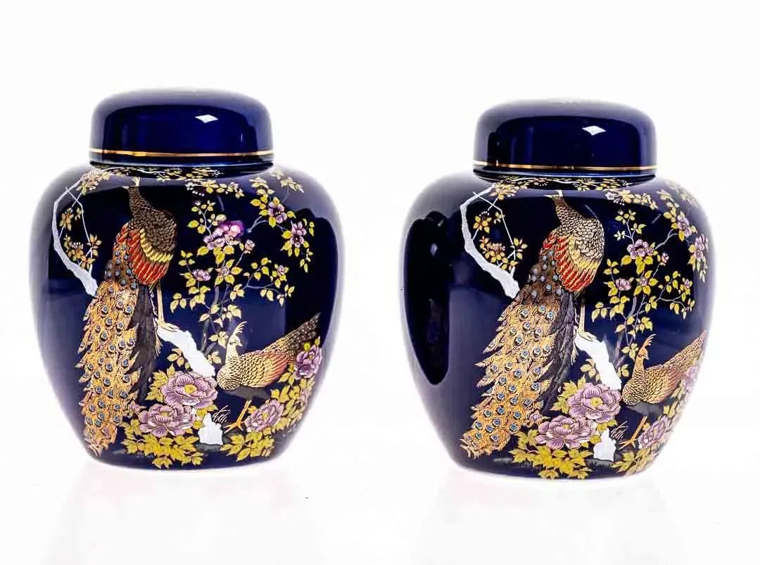 Chinesische Räucherstäbchenhalterung / Teebehälter / Vasen aus Porzellan, 2 Stück Kobaltblau mit Aufdruck - Bild 2