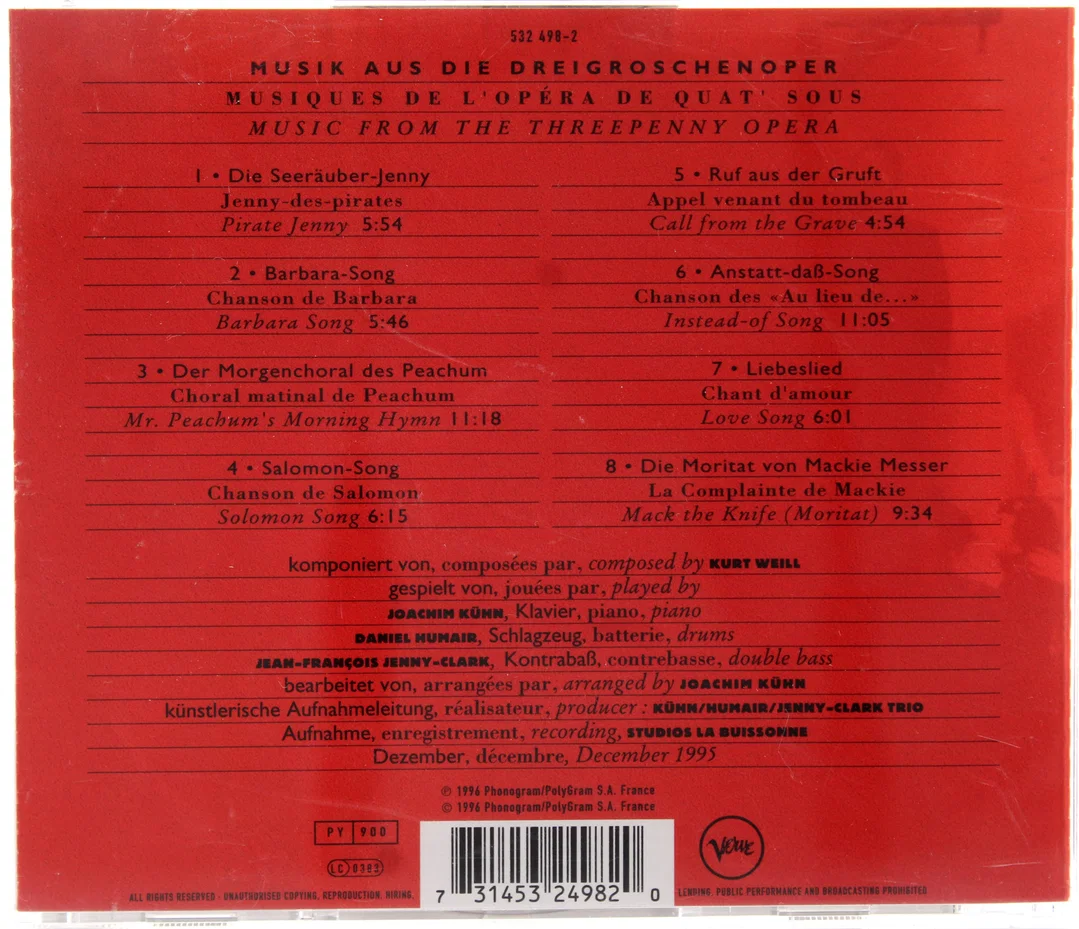 CD "Die Dreigroschenoper / L’Opéra de Quat’Sous / The Threepenny Opera" – Joachim Kühn Trio (1996) – Bild 2