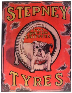 Metallschild „Stepney Tyres – Two British Grippers“ | Vintage Deko Schild Bulldogge | Retro Werbung - Bild 2