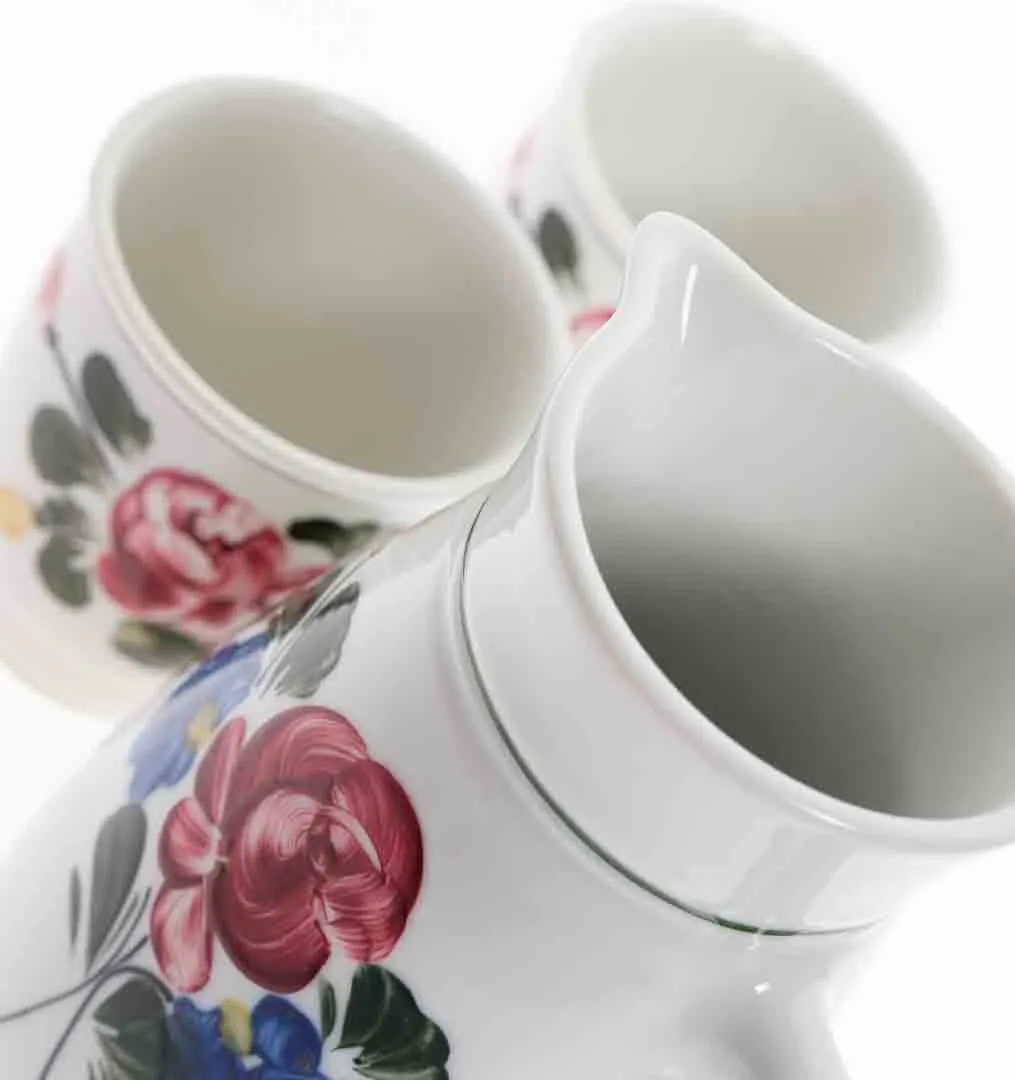 LILIEN PORZELLAN Handgemalter Krug mit 2 Tassen mit Blumenmotiv – Bild 2