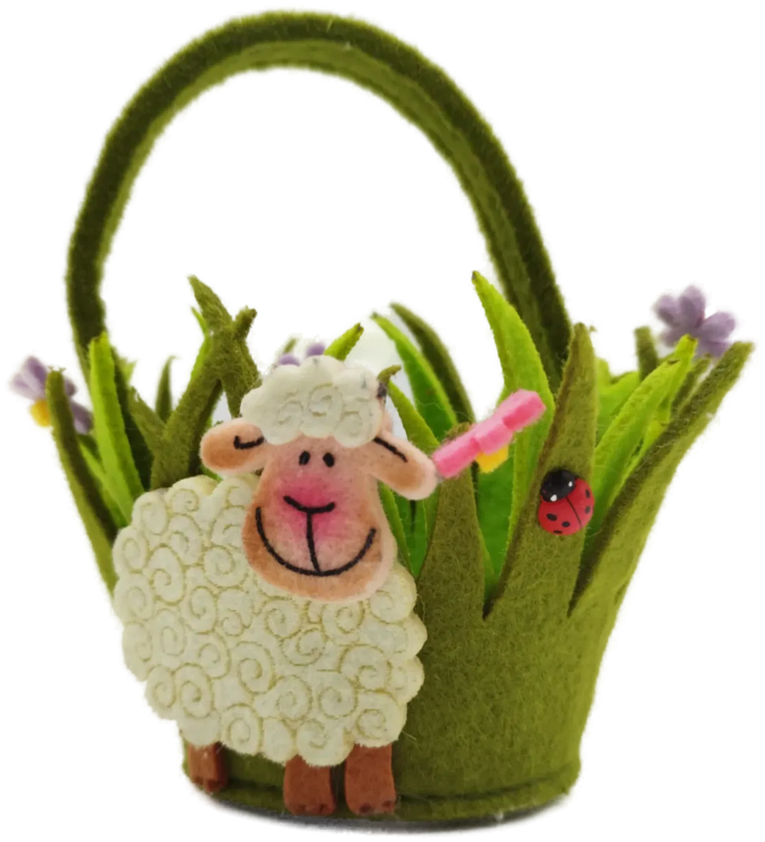 Osterkorb aus Filz - Schaf, Weide, Blumengarten - Bild 1