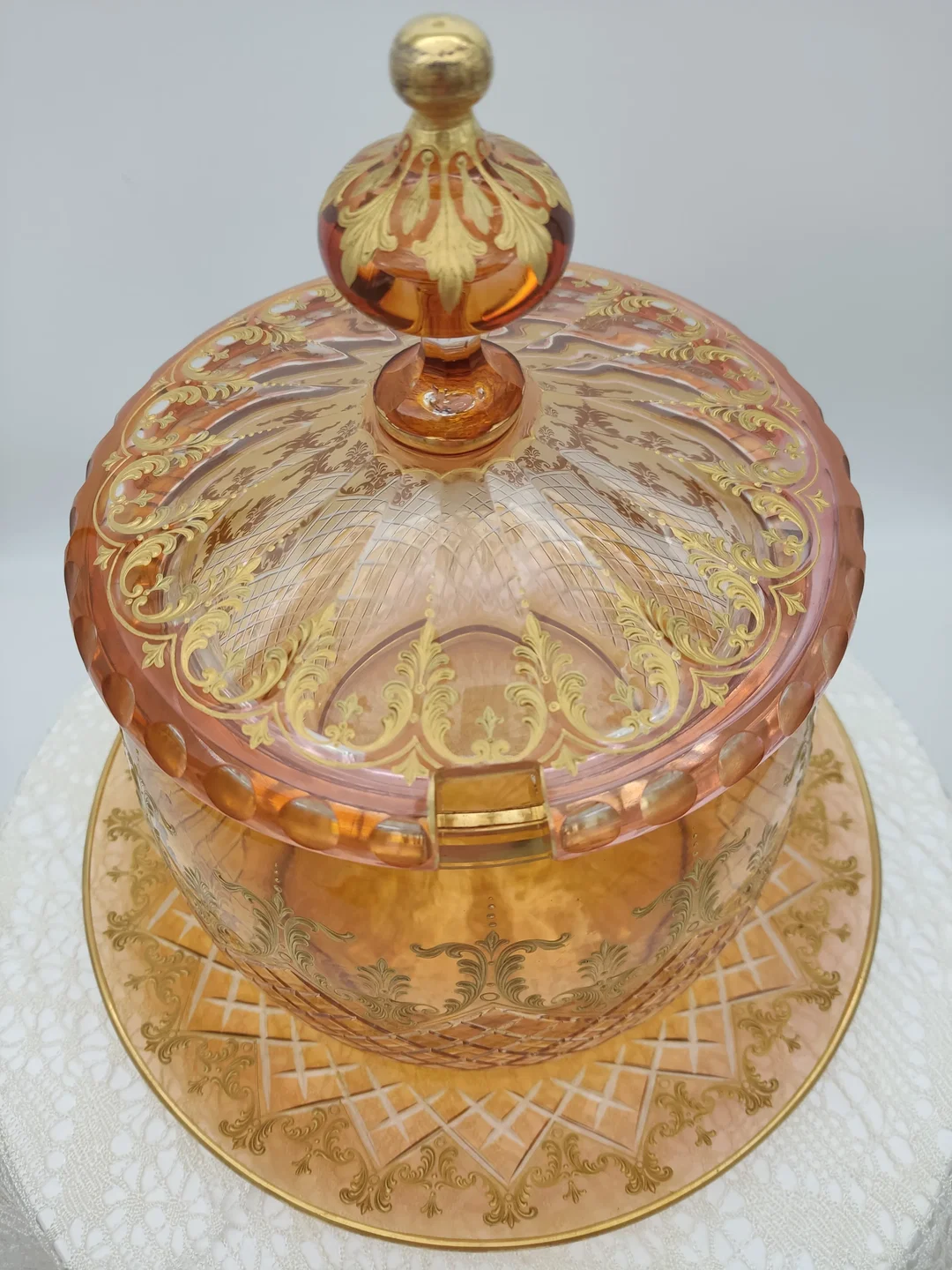 Glas Bowle-Gefäß mit Unterteller mit Golddekor | Festlicher Blickfang – Bild 2