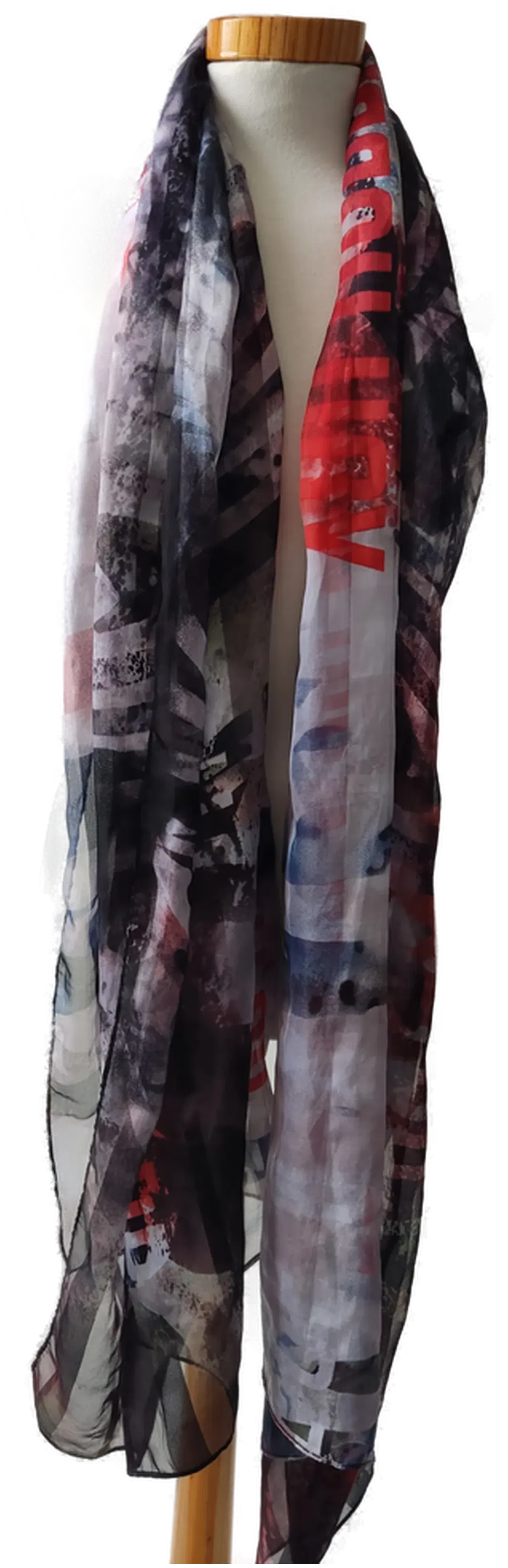 Damen Tuch/Schal, rot und grau - Gr. 80 x 200 cm - Bild 1