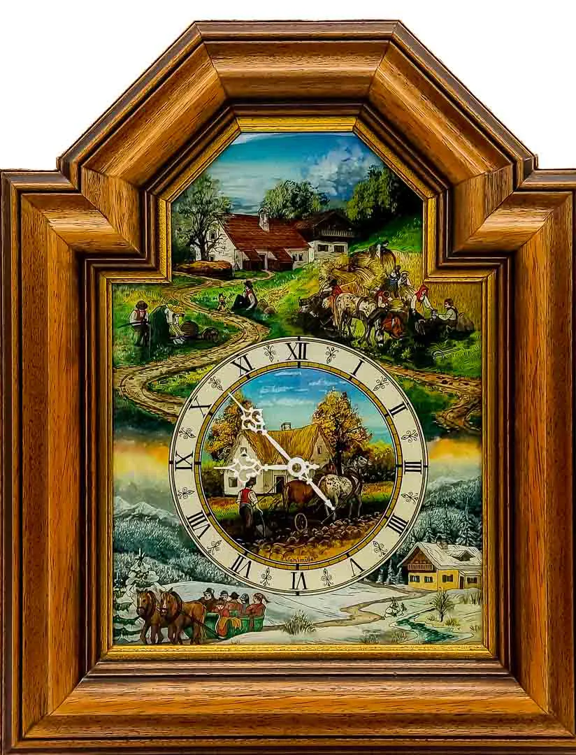 Handgemalte Wanduhr Holz Bauernmotiv 1988 Vintage - Bild 4