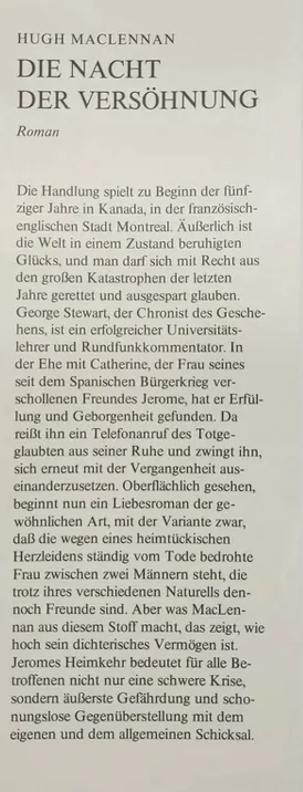 Die Nacht der Versöhnung - Hugh MacLennan – Bild 2