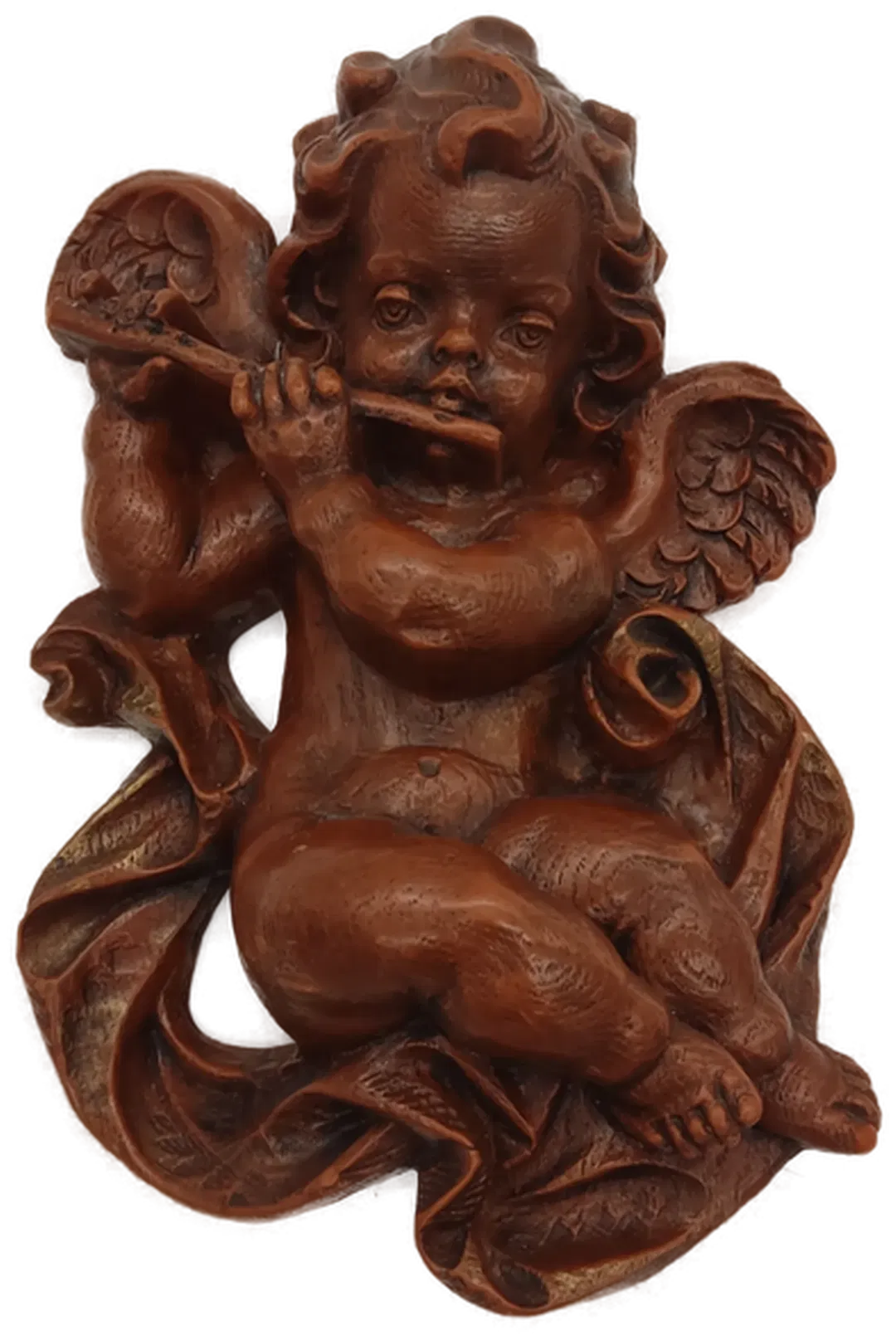 Engel-Relief aus Wachs – musizierend, braun - Bild 4