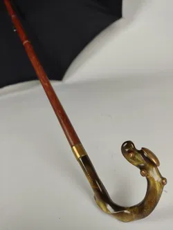 Vintage-Flanierschirm / Sonnenschirm / Damenschirm - schwarz mit ausgefallenem Griff - Bild 5