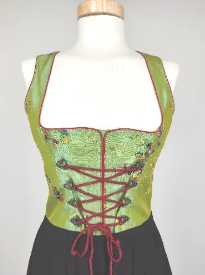 Salzburger Dirndl-Look Damen Trachten Kleid, grün/schwarz/rot - Gr. XS – Bild 3