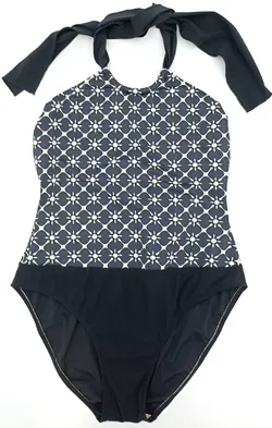 Lahco Neckholder-Badeanzug schwarz/weiß mit Blumenmuster Gr. 38 - Bild 3