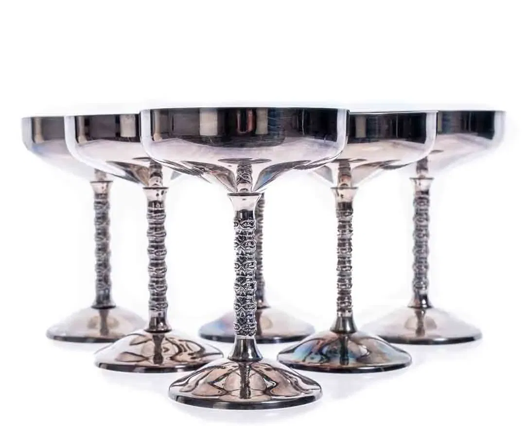 FAMIPA PRIZREN Versilbertes Vintage Champagner / Sekt Gläser Set (6 Stück) - Bild 1