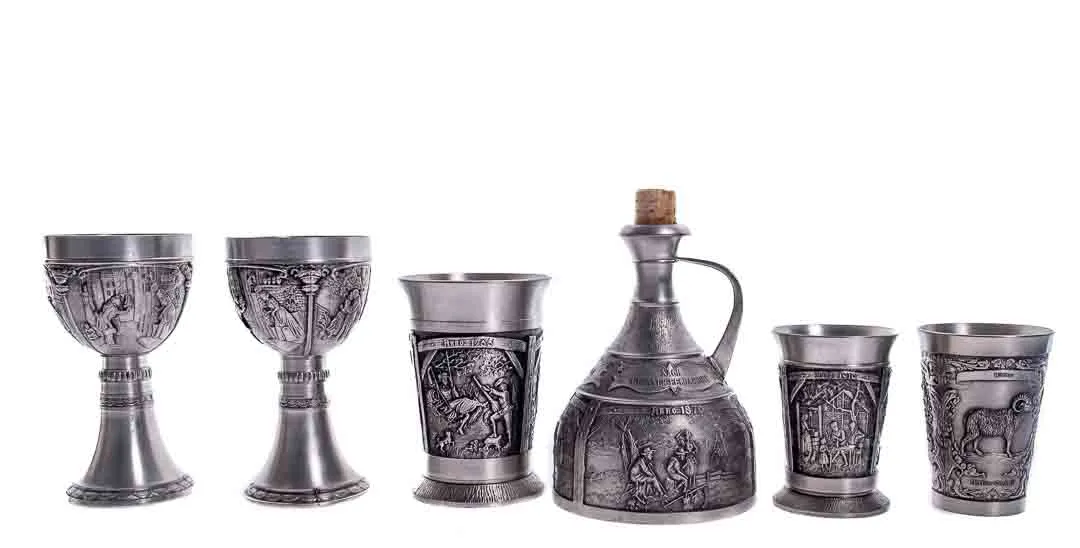 SKS Zinn 2 Weinbecher, 1 Krug und 3 Trinkbecher punziert 95% Rein Zinn – Bild 2