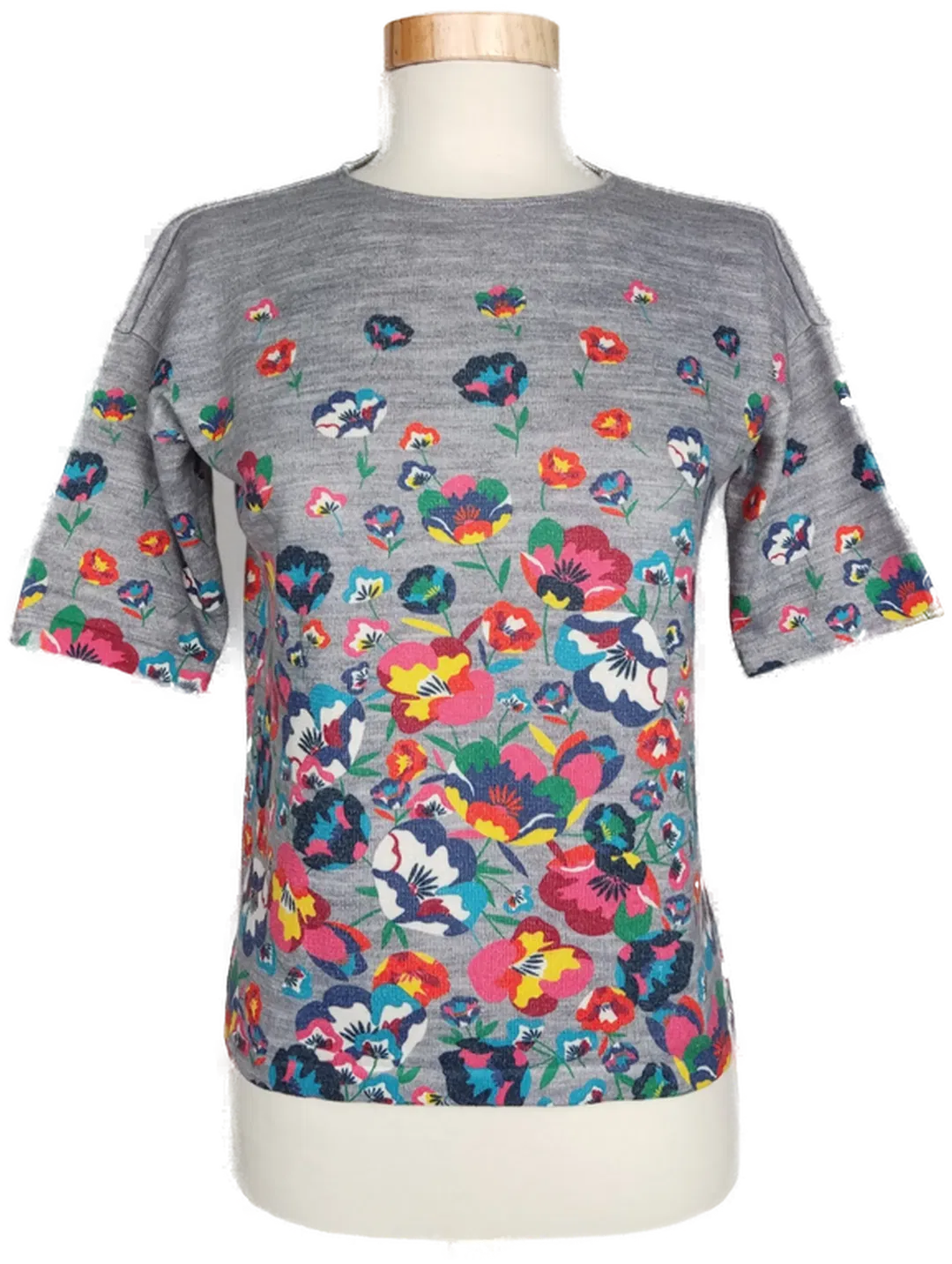 Benetton Mädchen Strickshirt grau/bunt geblümt - 10-11 Jahre - Bild 4