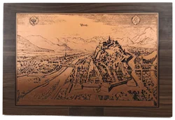 Ehrenpreis "historisches Graz" Kupferplatte auf Holz, Vintage – Vorschau 1