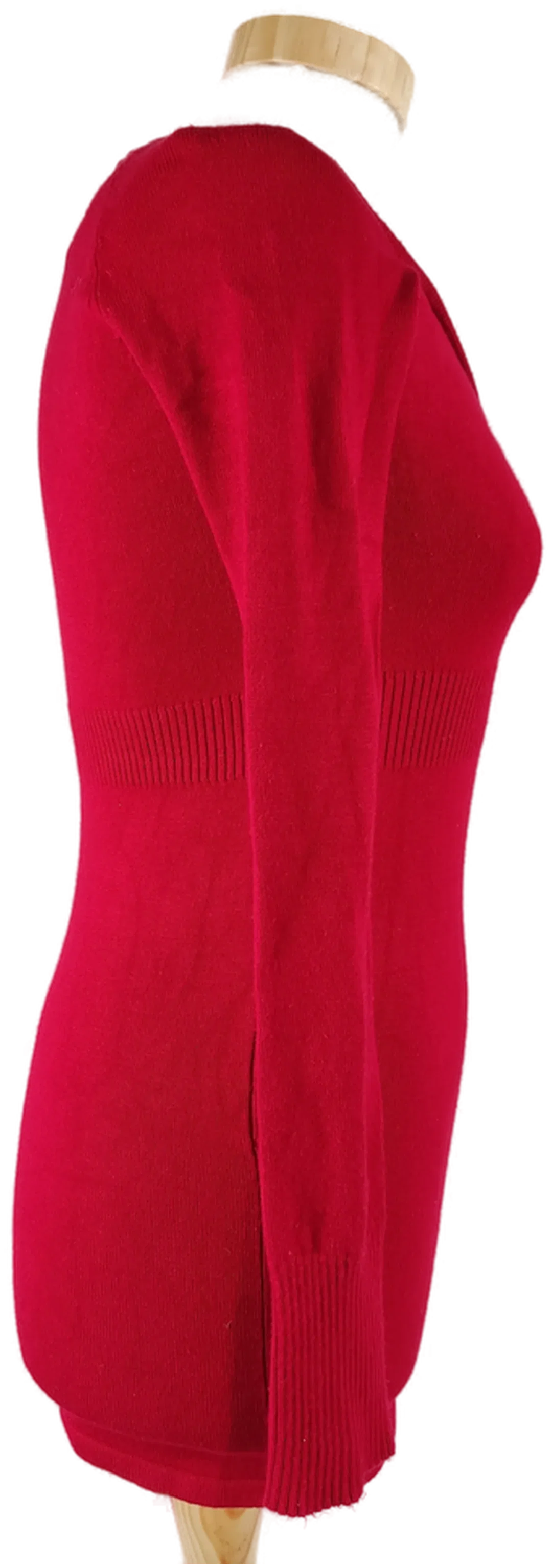  Pullover "Tally Weijl", langarm mit V-Ausschnitt, gestrickt, rot mit Falten, Größe XS – Bild 2