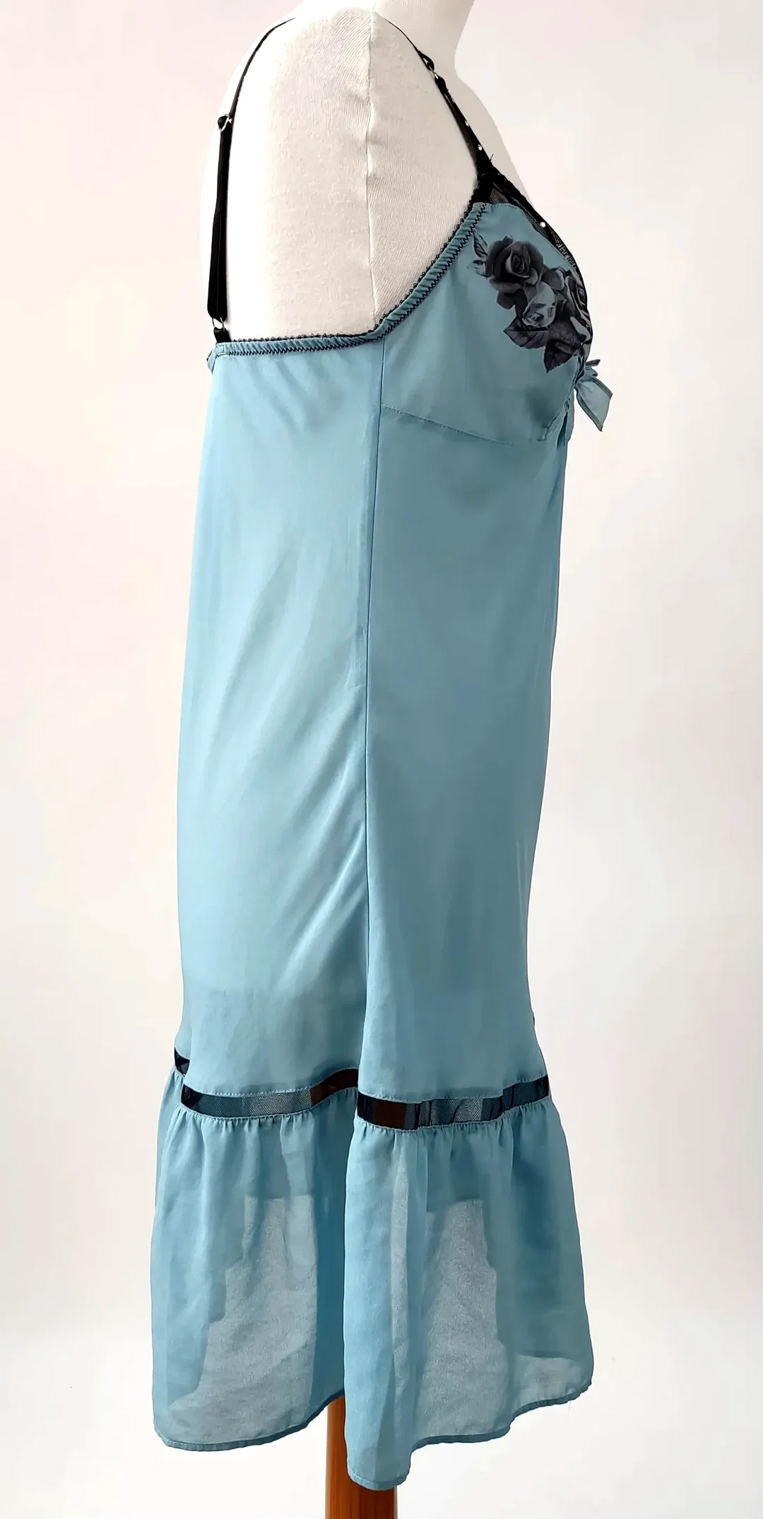 Etam Damen Negligé türkis mit Blumenmuster und Masche - Gr. FR 42 – Bild 3