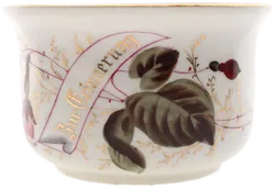  2 Antikes Tassen - mit Untertasse – Porzellan, handbemalt, „Zur Erinnerung“, Goldrand - Bild 2