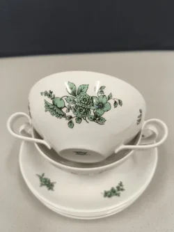 Thomas, 2 Suppentassen "Grüne Blume", 50er, Vintage – Vorschau 1