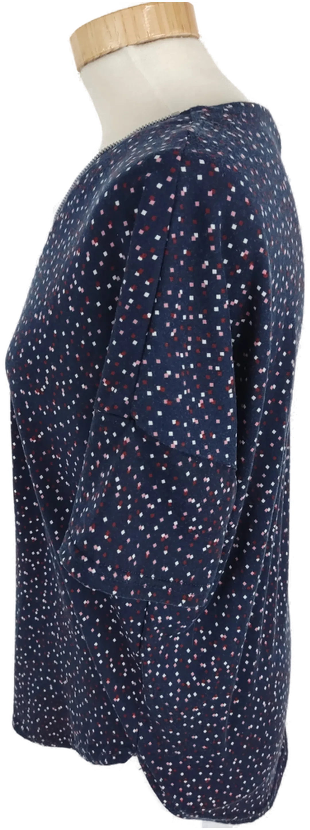 Damen T-Shirt Janina mit V-Ausschnitt und Zipper, blau gemustert, Größe 36 – Bild 3