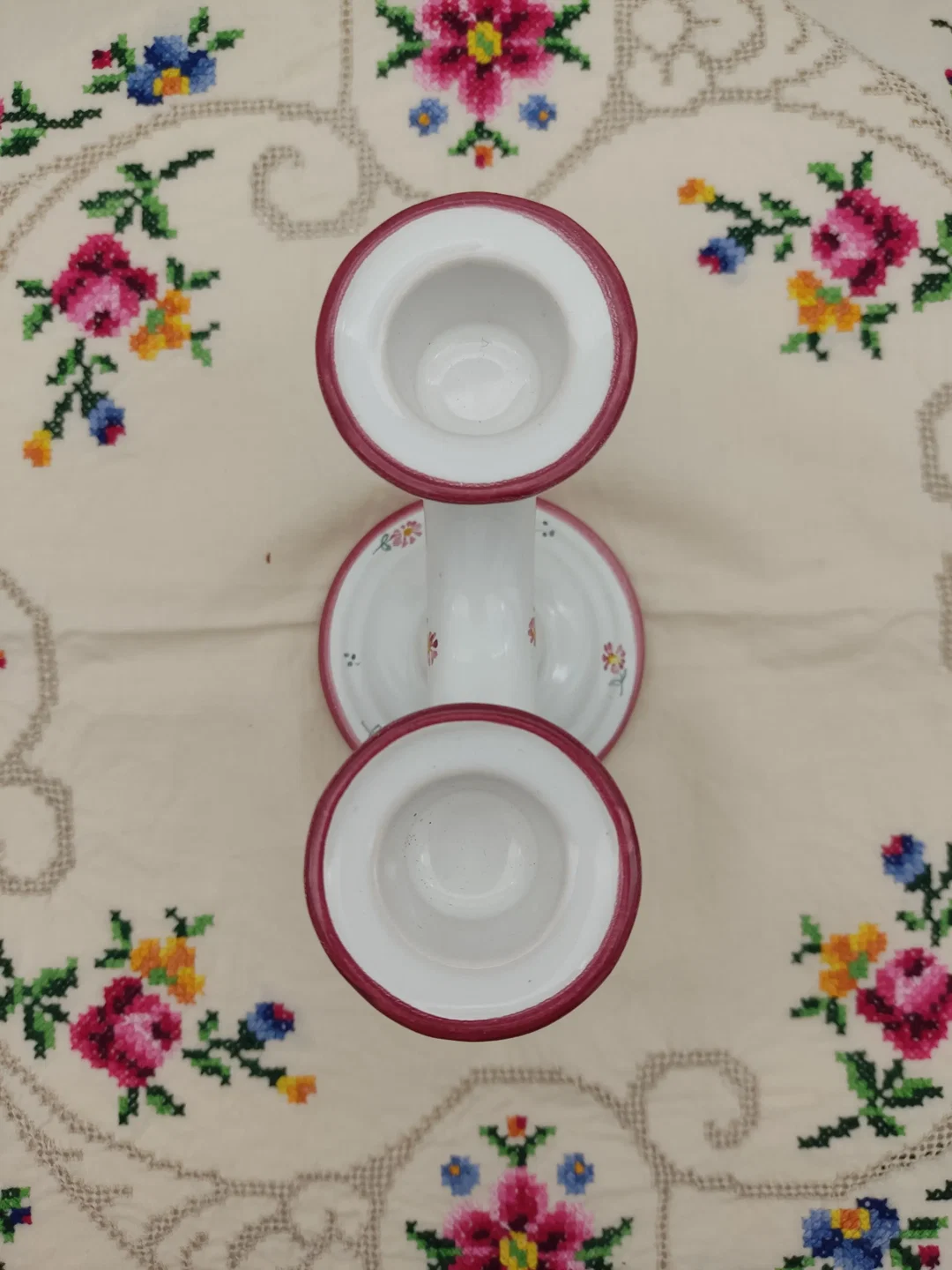 Doppelkerzenständer aus Keramik mit Blumendekor, handarbeit, neuwertig Höhe 10,5cm – Bild 4