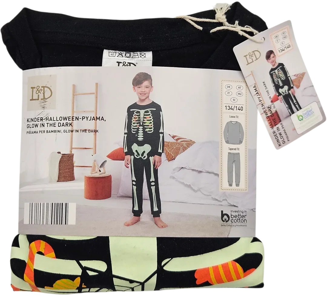 L&D Kinder-Halloween-Pyjama Glow in the Dark #4, schwarz - Gr- 134/140 – Bild 1