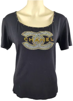 Damen-T-Shirt CHANEL Schwarz Mit Strass-Logo | Eleganter Akzent