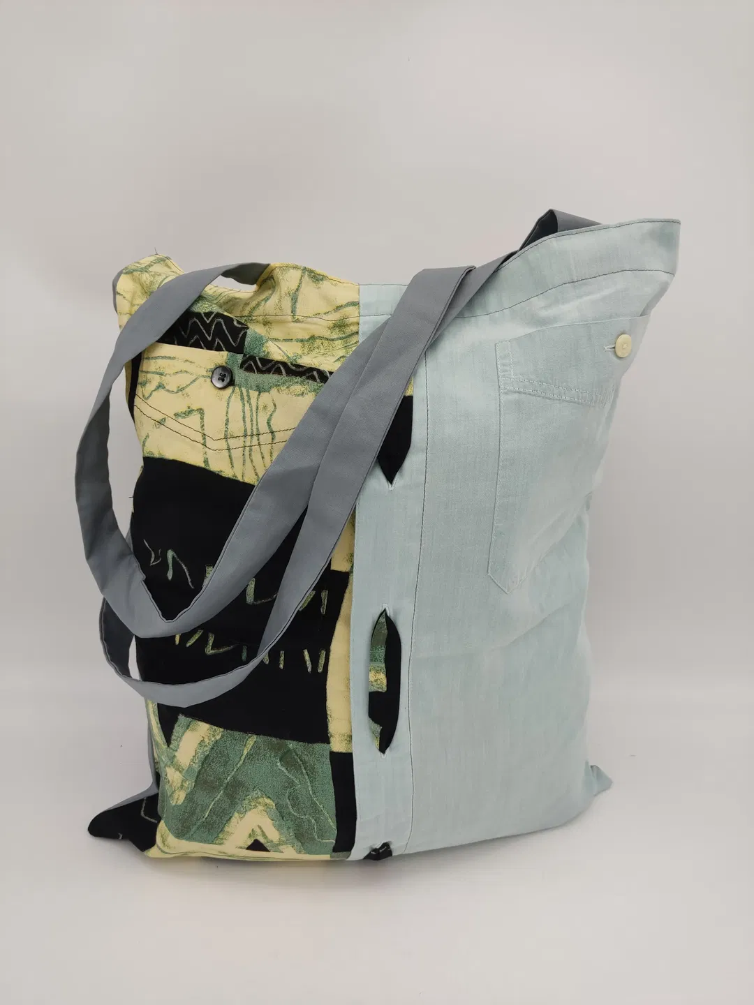 Tragtasche Stoff mehrfarbig + Henkel - Bild 1