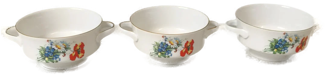 Waldsassen Bavaria, 3 Suppentassen mit Goldrand, Vintage – Bild 1