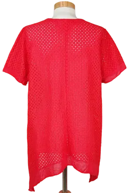 Damen Shirt mit Lochstickerei, rot - Bild 2