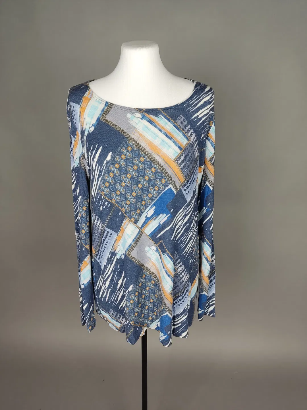 Damen Langarmshirt blau-gelb gemustert - XL / 42 - Bild 4
